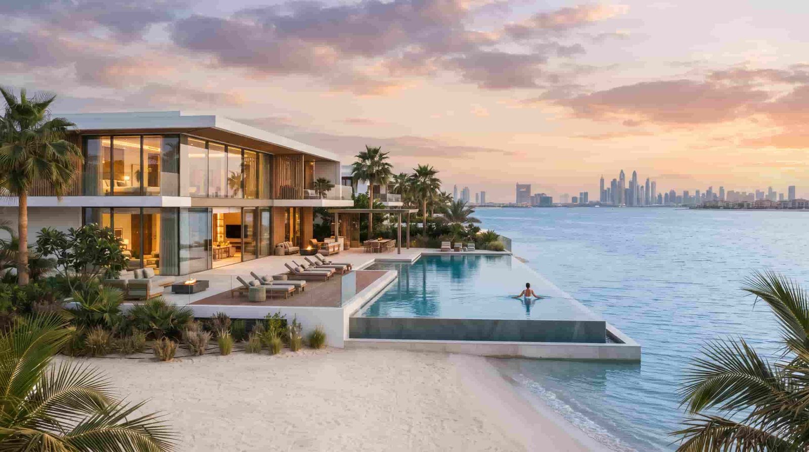 Beachfront villa with a private pool on a freehold island at The World in Dubai