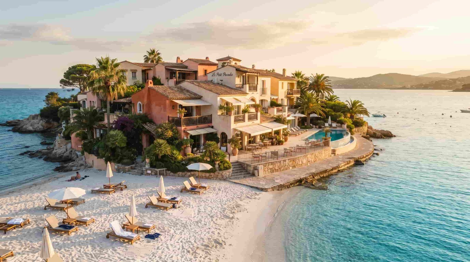 Beach hotel and villas on the Heart of Europe islands at The World in Dubai