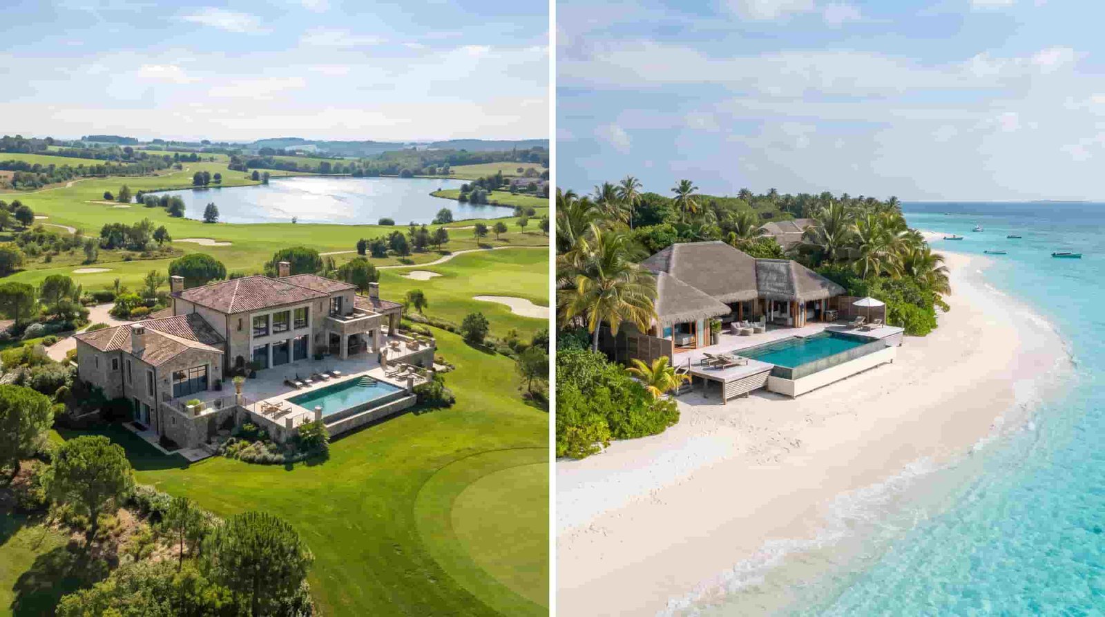 Golf course villa compared with a beachfront island villa in Dubai