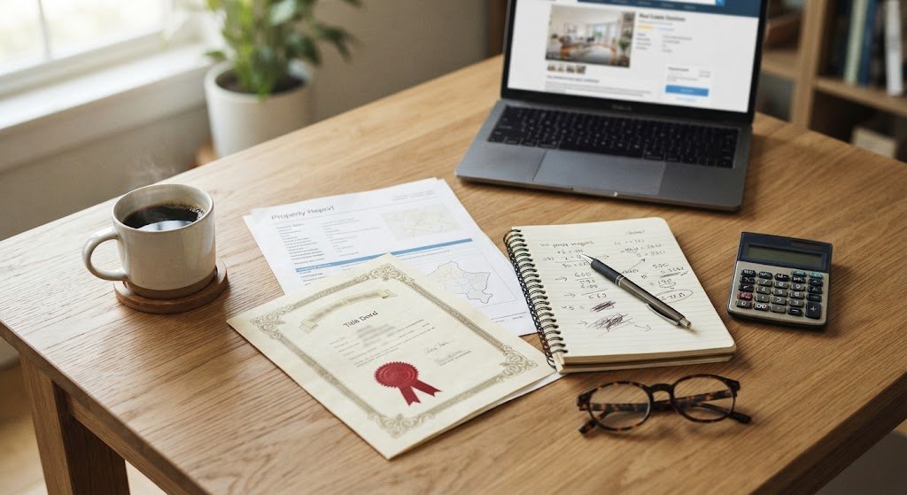 Overseas buyer reviewing Dubai property paperwork and figures before purchase